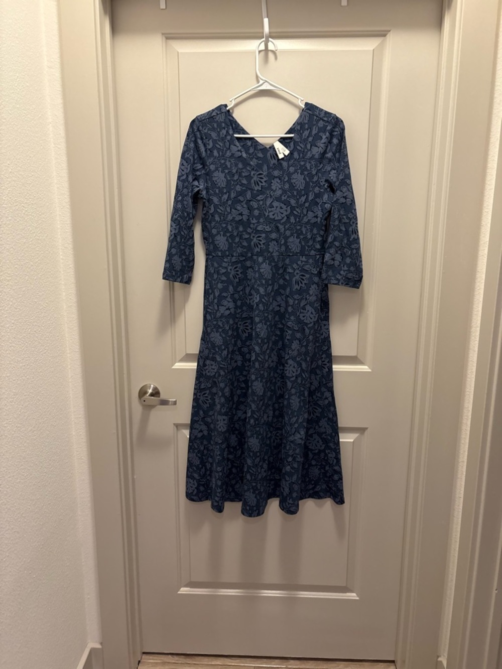Pact Navy Blue Floral Midi Dress NWOT